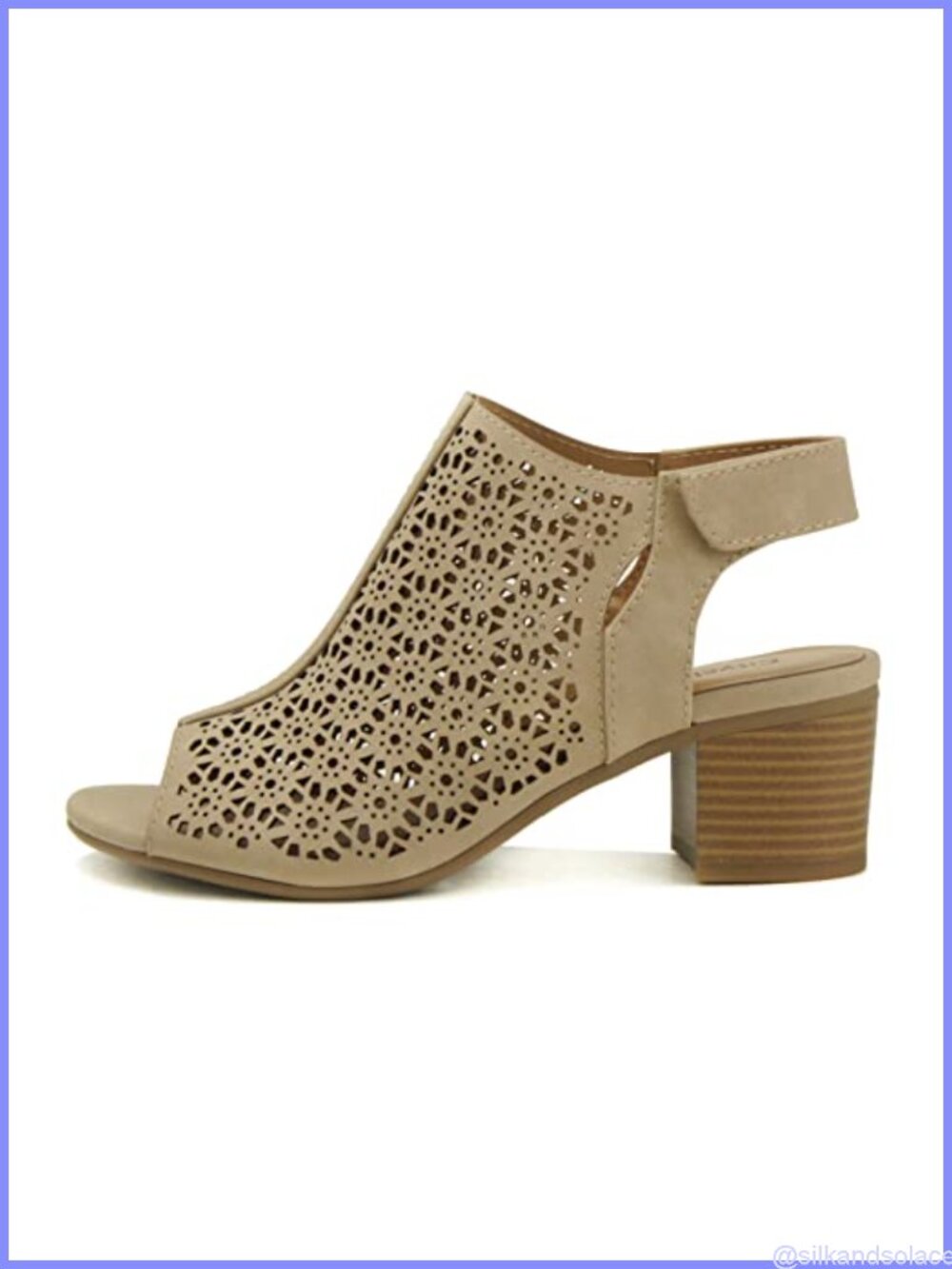 Women's Peep Toe Laser Cut Slingback Heeled Sandal Block Heel Ankle Bootie